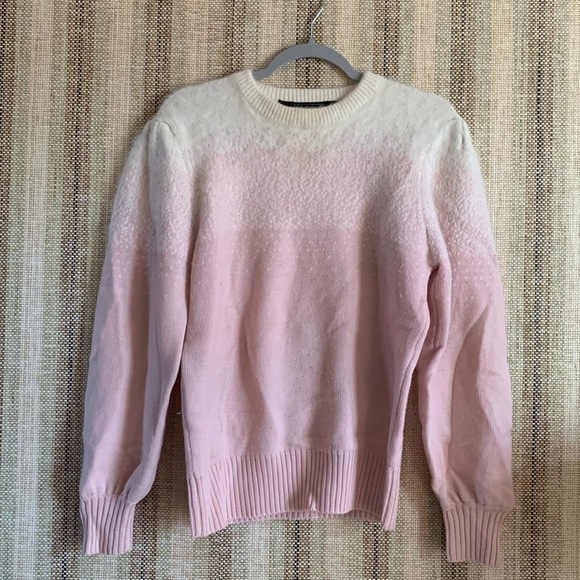 Vintage Profile Sweater 100% Wool Pink White Size Medium Crew Neck Winter - Picture 1 of 4